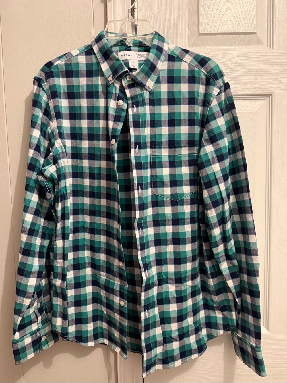 Old Navy Men's Blue, Green & White Plaid Button-Down Shirt